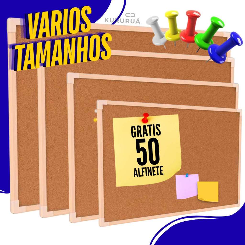 Quadro de Aviso Lousa Cortiça Com Tachinhas Alfinetes Avisos