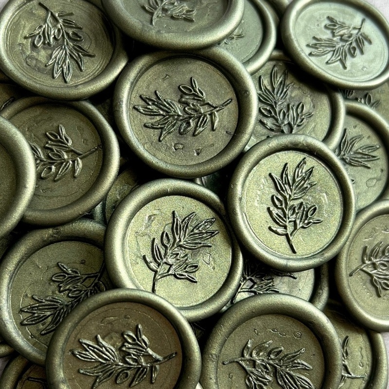 Lacre de Cera Folhagens Verde Oliva Perolado para Convite e ...
