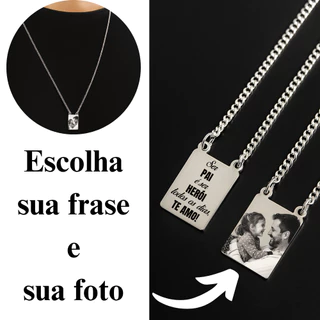 Escapulário cordão homenagem pai marido masculino Te amamos Papai Gravação Foto e Frase Presente