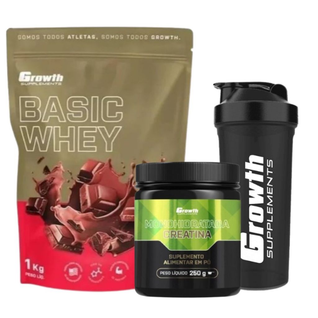 Kit Whey Protein Basic Growth Chocolate 1kg + Creatina Growth 250gr ...