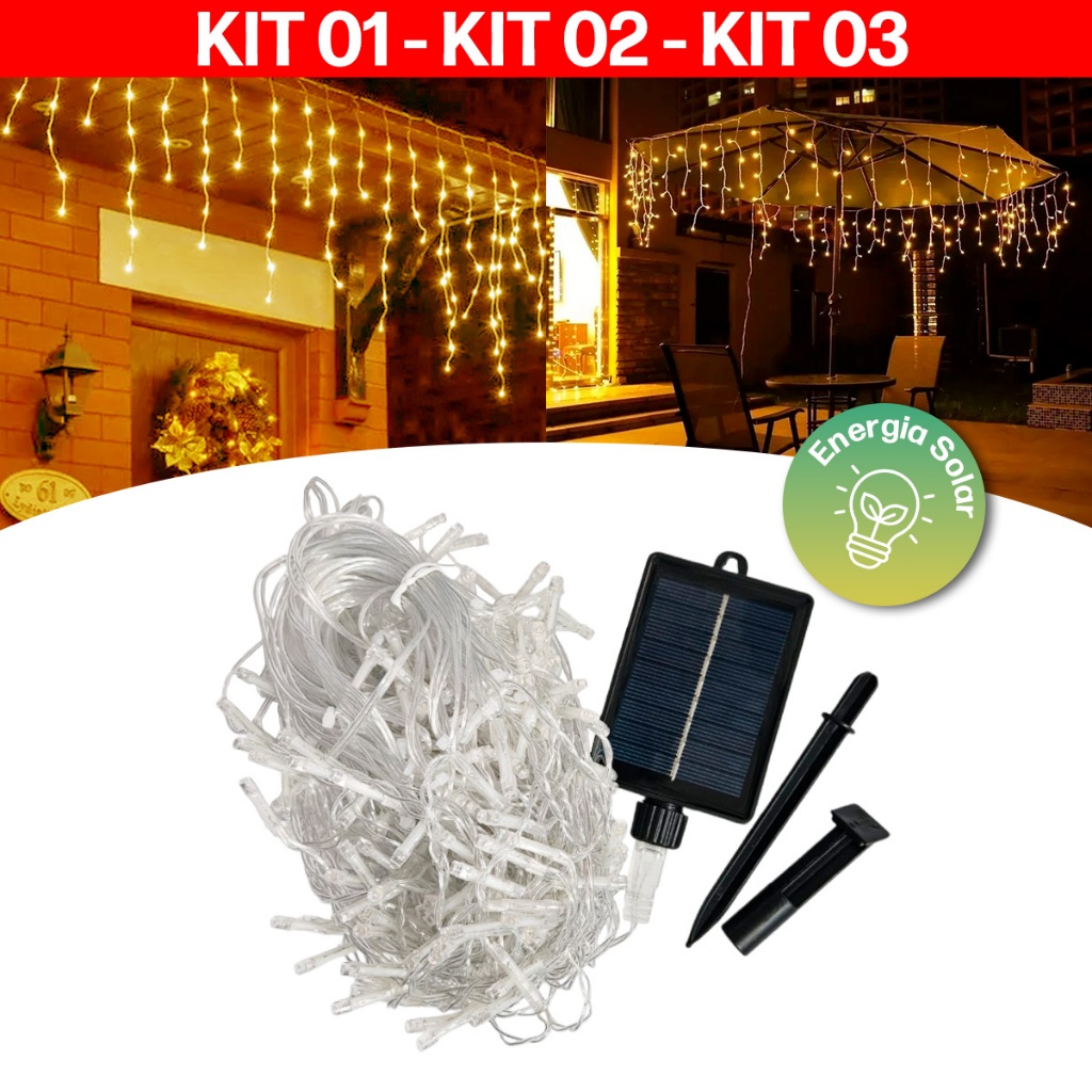 Cortina Cascata LED SOLAR 10m 270/360 Leds Pisca-Pisca Decoração Natal Prédios Casas Condomínio Loja