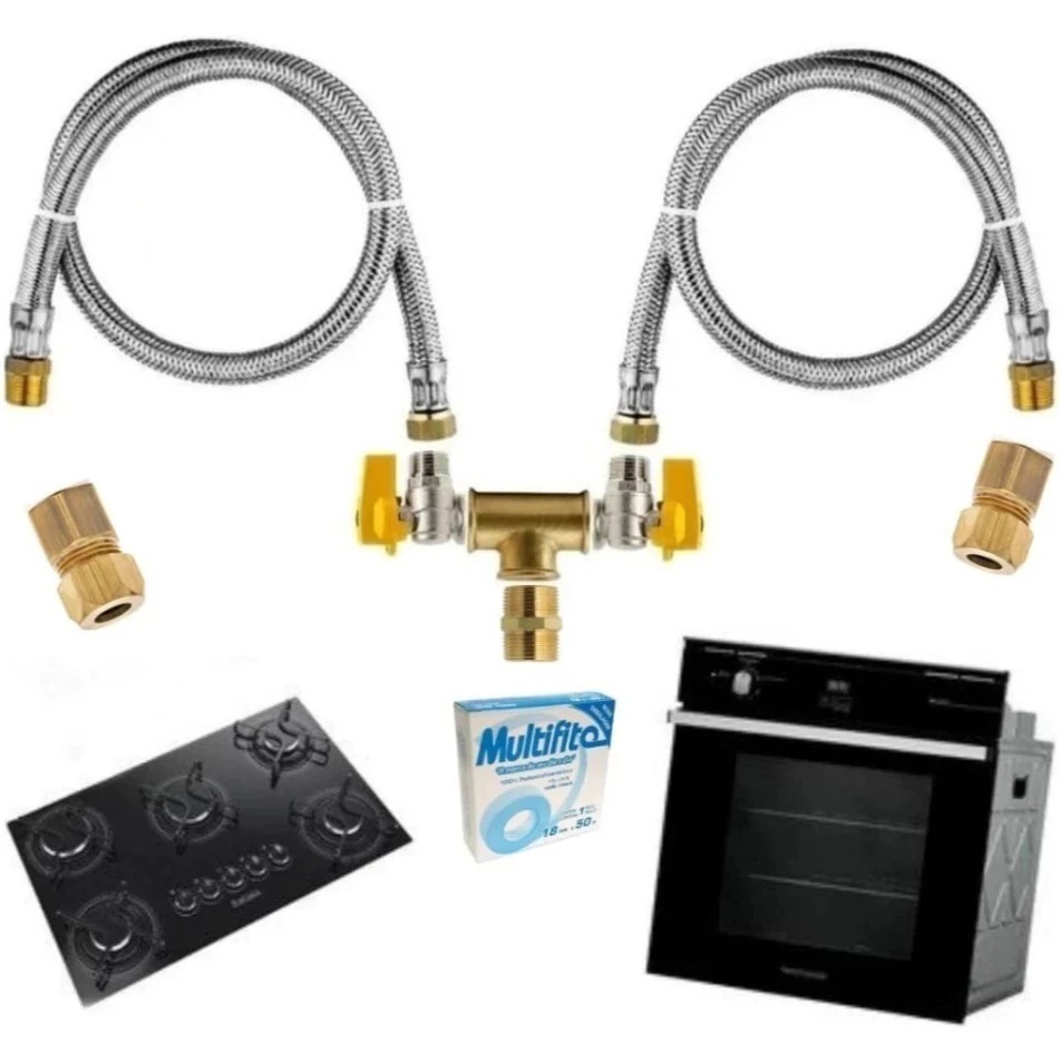 Kit Duplo Para Instalação Gás Encanado Cozinha Forno Cooktop Todos Os Tamanhos