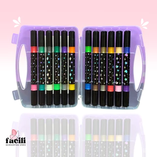 24 Cores Canetas Marcadoras Glitter Metalizada Ponta Dupla Conjunto De Canetinhas Colorir Bobby Goods em Oferta na Shopee