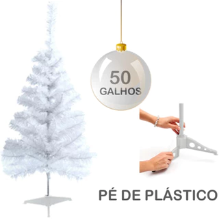 Árvore de Natal 60cm Branca 50 Galhos Pé de Plástico Decoração Festiva Fim de Ano