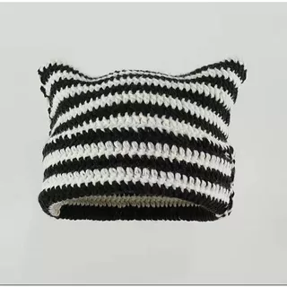 Touca Gatinho Crochê Gorro Inverno Unissex Kawaii Fofo Gótico Emo Alternativo Artesanal