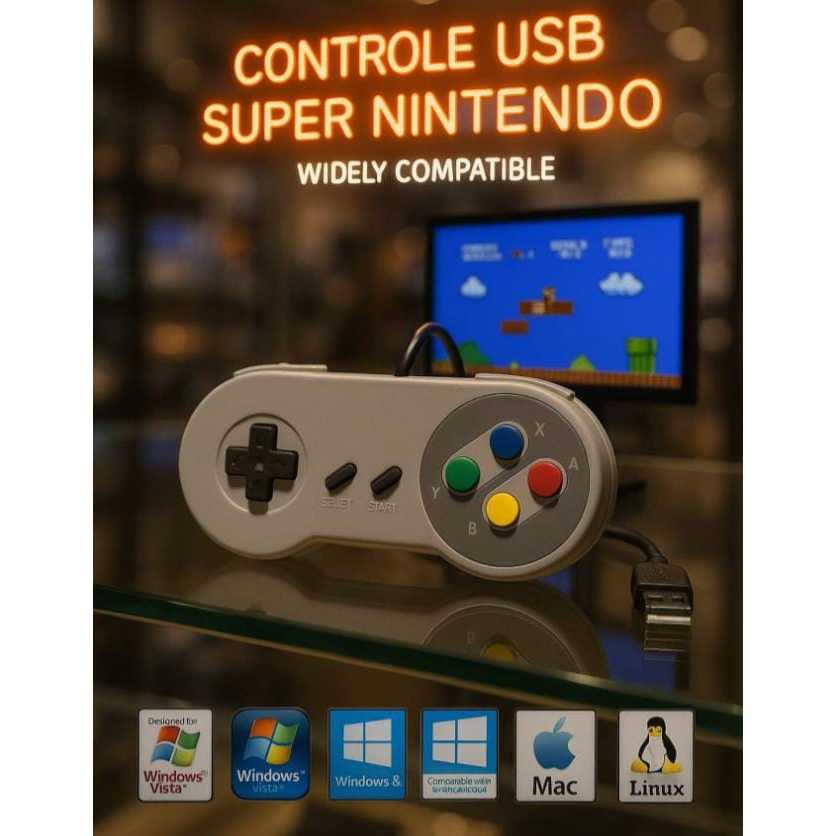 Controle USB Super Nintendo com fio | Shopee Brasil