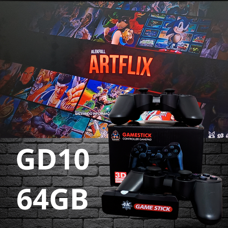 GD10 GAMESTICK CONTROLLER GAMEPAD X2 3D GAMES 64GB ATUALIZADO EMUELEC 4 ...