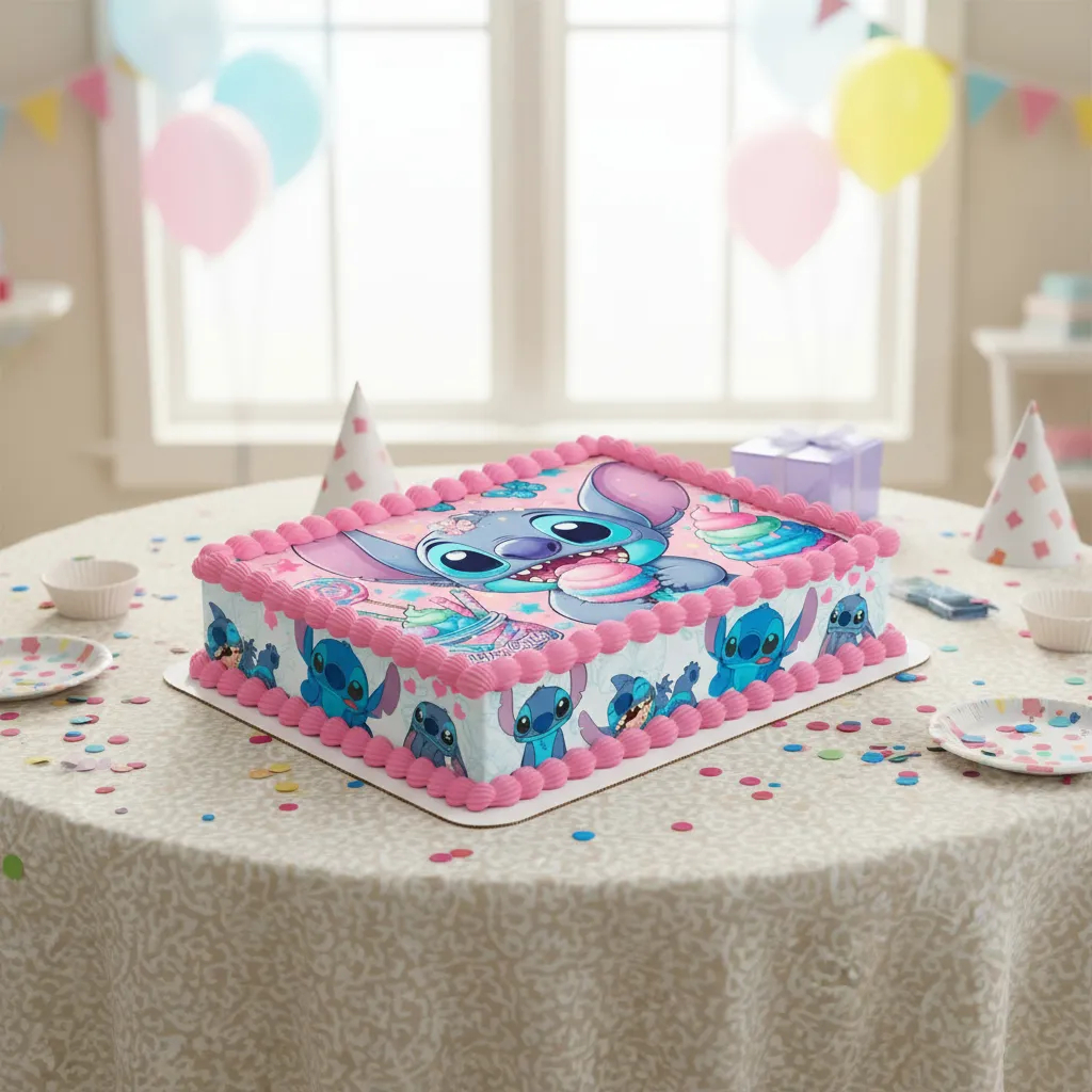Papel arroz comestível para bolo festa aniversário Stitch