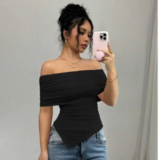 Blusa Feminina Ombro a Ombro Franzida Feminina – Elegância e Conforto