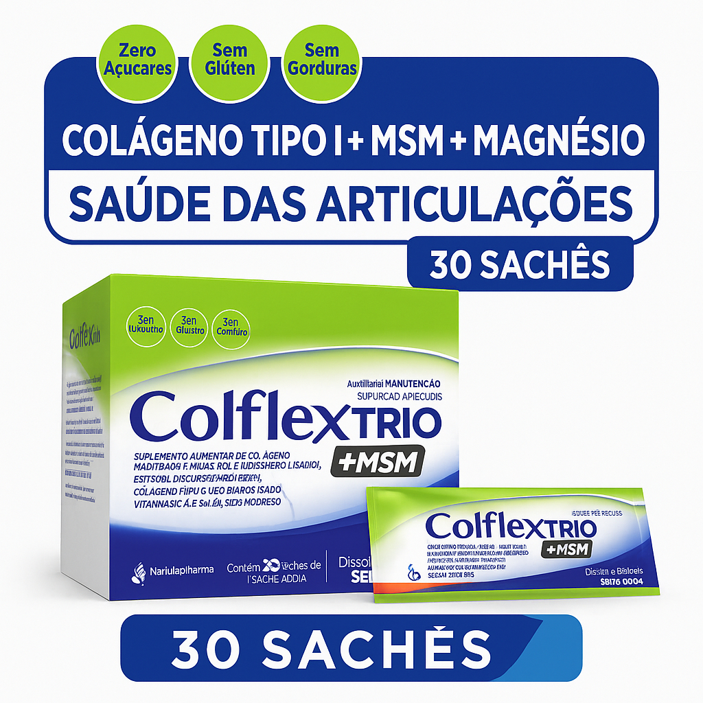 Colflex Trio 30 Sachês | Colágeno Tipo II + MSM + Magnésio + Vitaminas ...