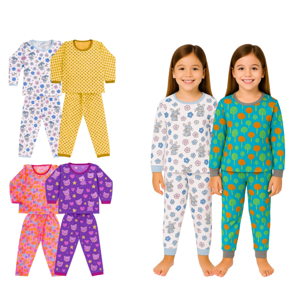 Super Kit 6 Pijamas Infantis Femininos – 3 Blusas de Manga Longa + 3 Calças para Noites em Oferta na Shopee