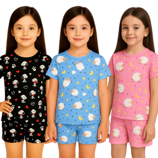 Kit 2 Pijama Infantil Suede Menina Curto Manga Curta E Calça Short Confortável Estampado Verao em Oferta na Shopee