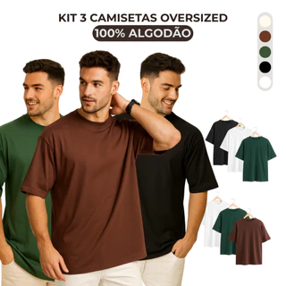 Kit com 3 camisetas Oversized Streetwear 100% algodão Gola Alta Padrão Americano