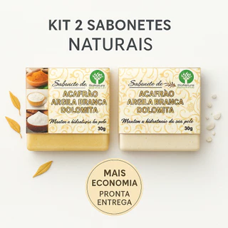 Kit 2 Sabonetes Naturais Açafrão Argila Branca e Dolomita Clareador Antiacne Foliculite Depilatorio
