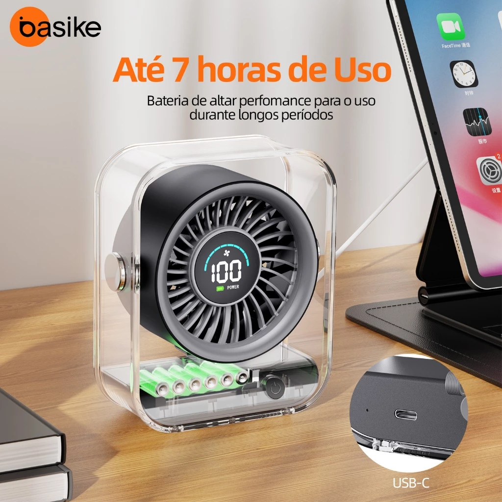 Astgn X Basike Ventilador de Mesa Portátil Silencioso e Potente com Display Digital