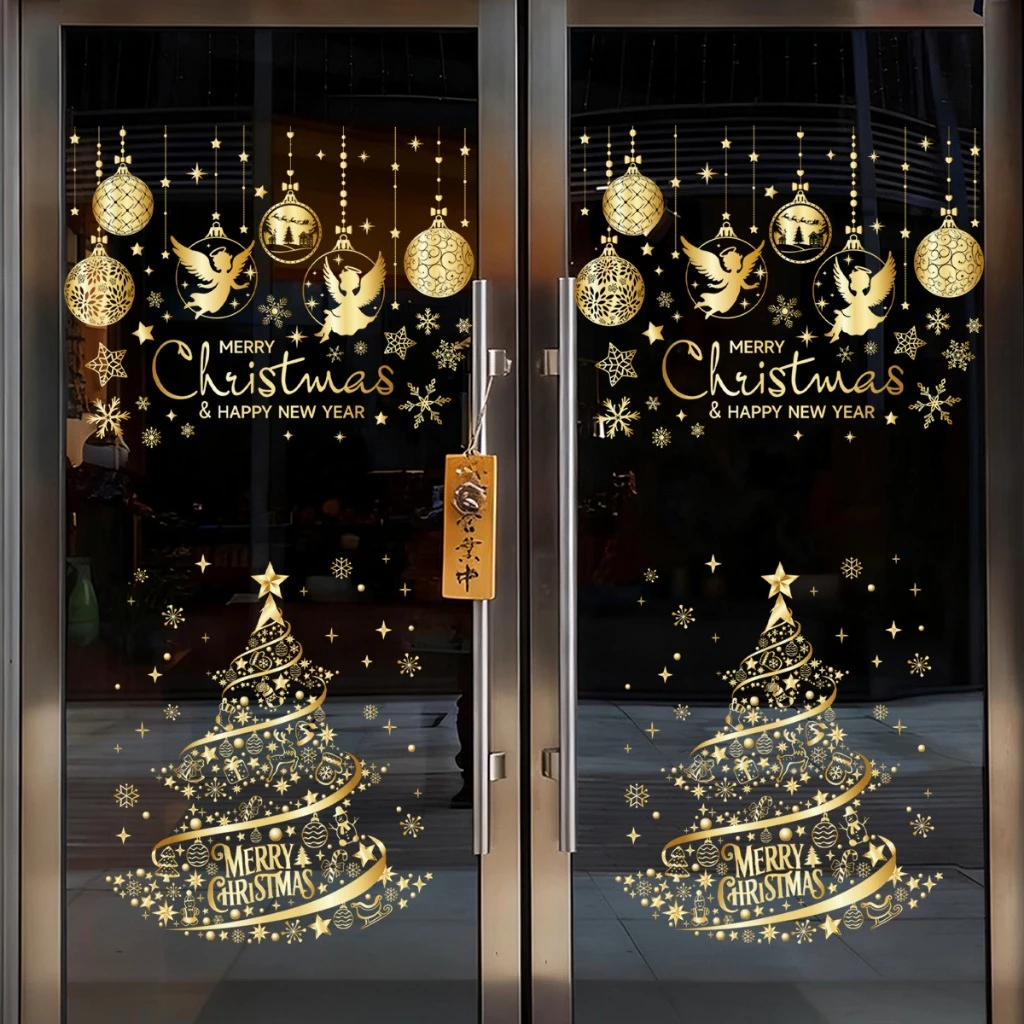 Adesivo de decoração de janela de vidro estático de guirlanda de Natal dourada
