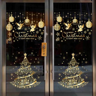 Adesivo de decoração de janela de vidro estático de guirlanda de Natal dourada