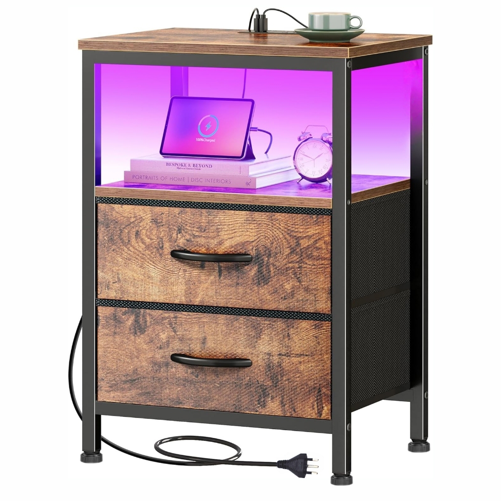 Mesa De Cabeceira Com EstaçãO De Carregamento 110v Criado mudo Mesa De Madeira Maciç A Com Gaveta