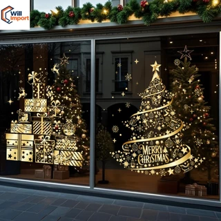 Novo ouro árvore de natal janela adere adesivos para vidro decalques de natal decorações para casa feriado decoração2025
