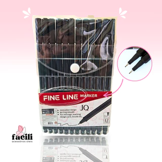 Kit 12 Canetas Fine Line Ponta Fina Preta