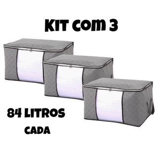 Kit 3 Caixa Saco Organizador para Cobertor Edredon Brinquedos Anti Poeira Umidade e Insetos 84litros com Visor e Ziper