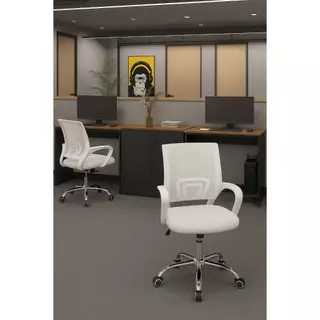 Kit 2 Cadeiras De Escritório Diretor Ergonomia Tela Mesh Vette Branca