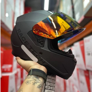 CAPACETE RACE TECH SECTOR TITANIUM CINZA PROMOÇÃO VISEIRA CRISTAL E REVO VERMELHA ESPELHADA + BRINDE