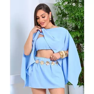 Conjunto 3 Peças Estiloso no Tecido Duna! Top, Capa e Short saia com Caimento Perfeito Moderno e Leve Mo