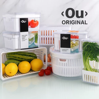 Kit Pote Organizador de Geladeira Com Escorredor Cesto Multiuso Alimentos Verdura Vegetais Frios OU