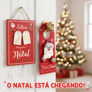 Kit Enfeite de Porta Calendário Natal Contagem Regressiva + Decoração de Maçaneta Guirlanda Árvore Natalina