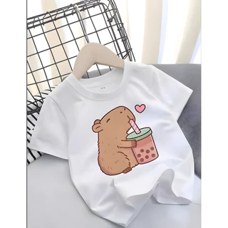 Camiseta Infantil Feminina 100% Algodão Capivara Milkshake Blusa Menina Estampada Fofa