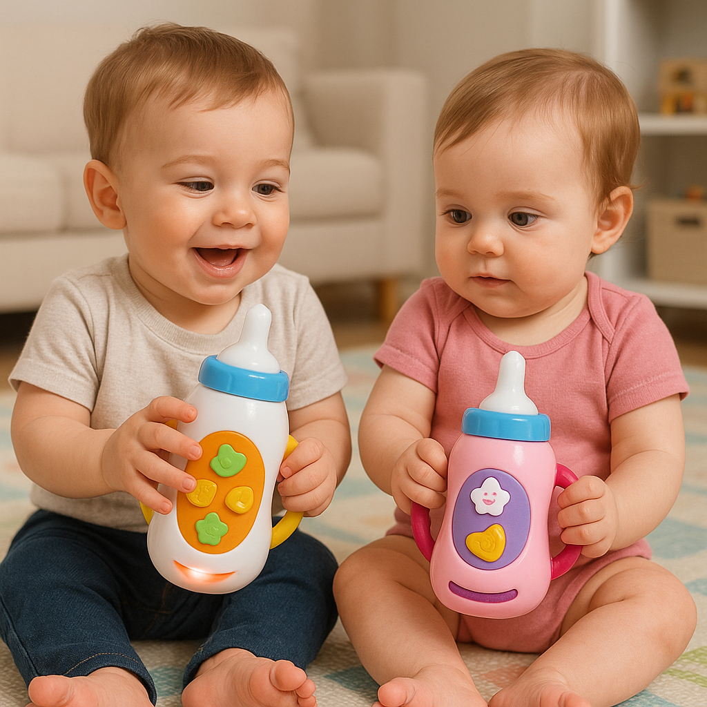 Brinquedo Musical para Bebê 1 ano Mamadeira com Música e Luz Menino e ...