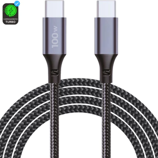 Cabo Tipo C Turbo 2 Metros 100w Carregamento Rápido PD De Nylon Trançado Android, Iphone e Notebook