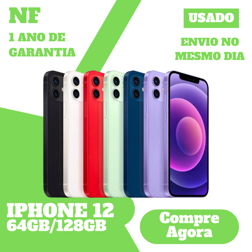 Usado: iPhone 12 • 64GB / 128GB/256GB • 4G • Original 1 ano de