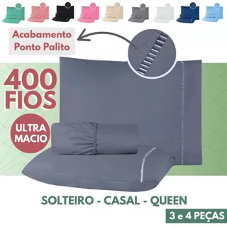 Kit Jogo de Lençol 04 Peças 400 Fios Solteiro,  Casal e Queen Micropercal Acabamento Ponto Palito em Oferta na Shopee