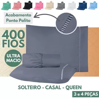 Jogo de Lençol 400 Fios Micropercal Acetinado  - Kit 04 Peças com Elástico - Solteiro, Casal e Queen em Oferta na Shopee