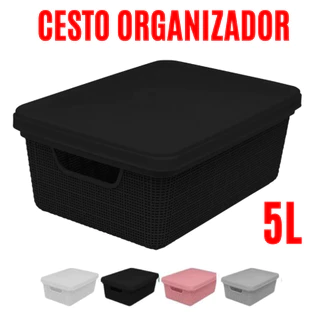 Conjunto 4 Peças Cesto Caixa Organizador 5L 28,5x18x11 Com Tampa Multiuso Empilhável em Oferta na Shopee