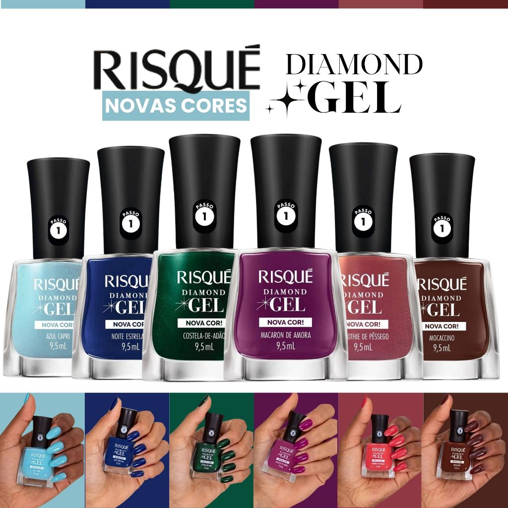Kit 6 Esmaltes Gel Risque Nova Coleção Risque Diamond Gel Nova Cor ...