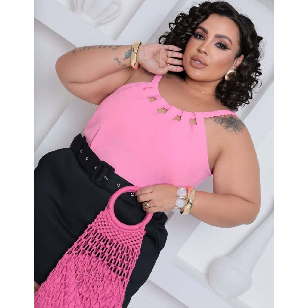 Blusinha Plus Size Feminina Alcinha Corda Soltinha Tendência