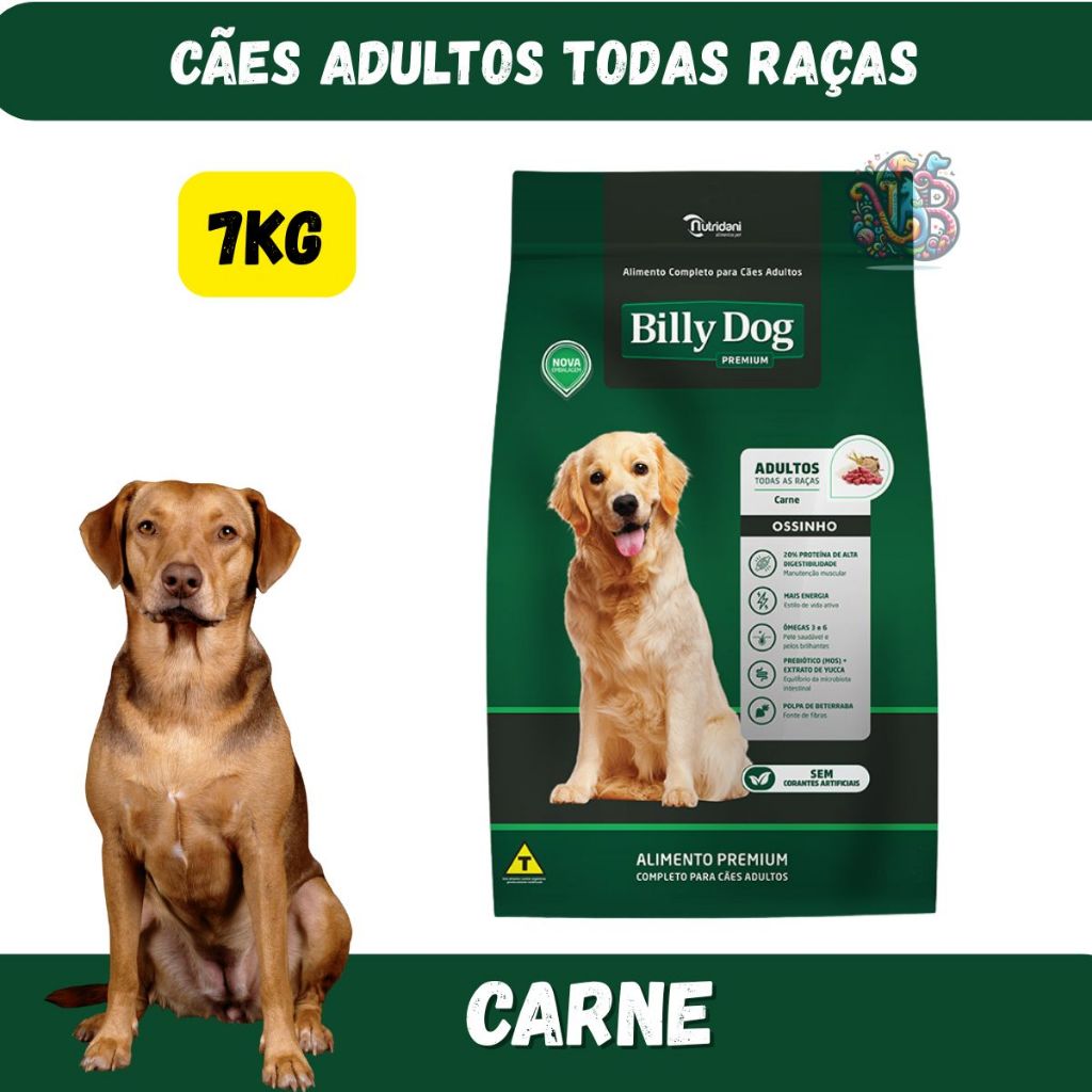 Billy Dog Ossinho Ração Premium Cães Adultos Carne 7KG | Shopee Brasil