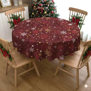 Toalha De Mesa Pvc Redonda 4 Lugares Térmica Impermeável Natal 1,40 Diâmetro