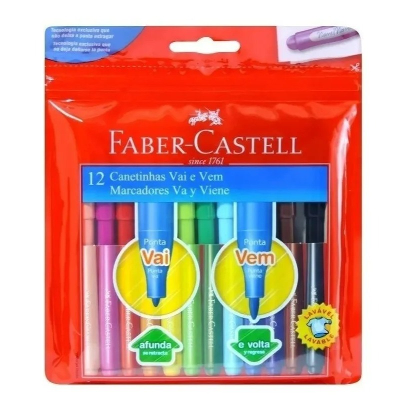Canetinhas Faber Castell Ponta Vai E Vem 12 Cores Hidrocor | Shopee Brasil