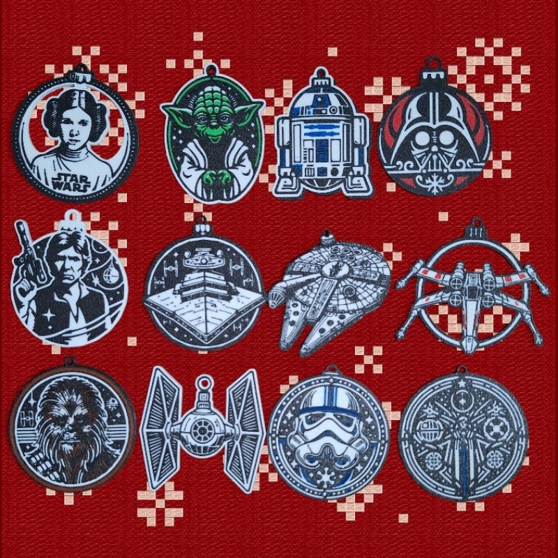 kit com 12 enfentes de Natal Star Wars, Acompanha Ganchinho.