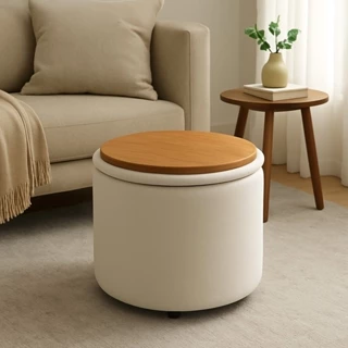 Puff Redondo Decorativo Orgânico Apoio Pés Mesa Lateral Madeira Estofado Premium Moderno Sala-Quarto em Oferta na Shopee