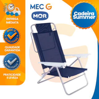 Cadeira de Praia Reclinavel 6 Posições Aluminio Suporta Até 120Kg Apoio de Braço Azul Preta Mor