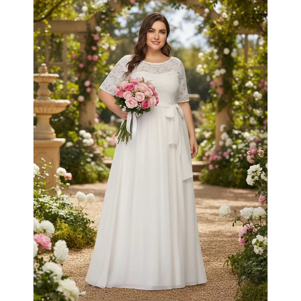 Vestido De Noiva Branco Casamento Civil Religioso Plus Size 55 Renda ...