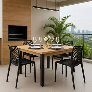Mesa de Jantar 90x90cm – Estilo Industrial Rústico em Madeira p/ 4 Lugares