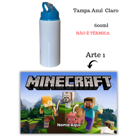 Squeeze Personalizada Minecraft 600ml - Com Nome e Tampa Colorida ...