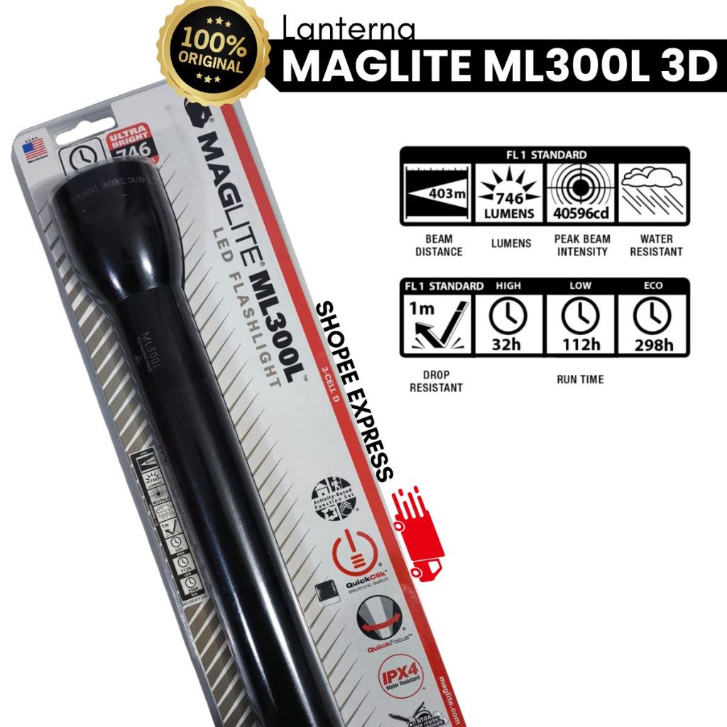 Lanterna ML300L Maglite 3D CELL 746 Lumens S3016L Led Flashlight