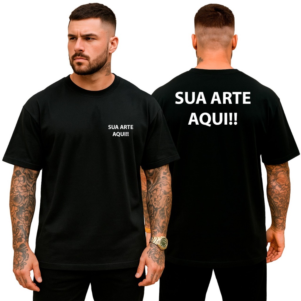 Camiseta Oversized Streetwear Masculina Gola Alta Moda Tendência Sua Arte Frase Logo Foto Exclusiva Personalizada